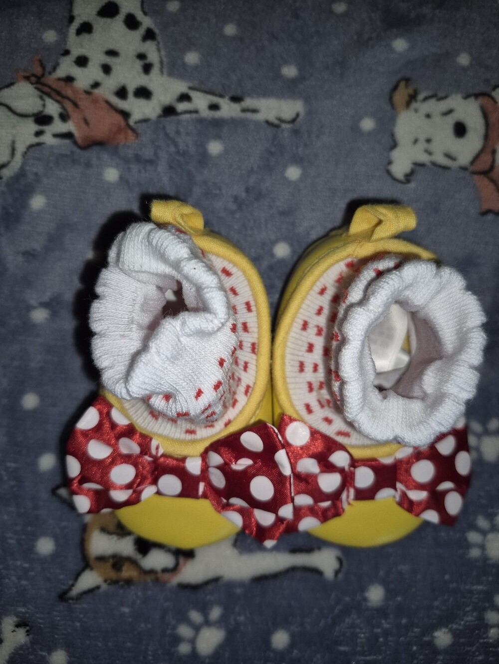 Disney Yellow Baby Shoes with Red Polka Dot Bow